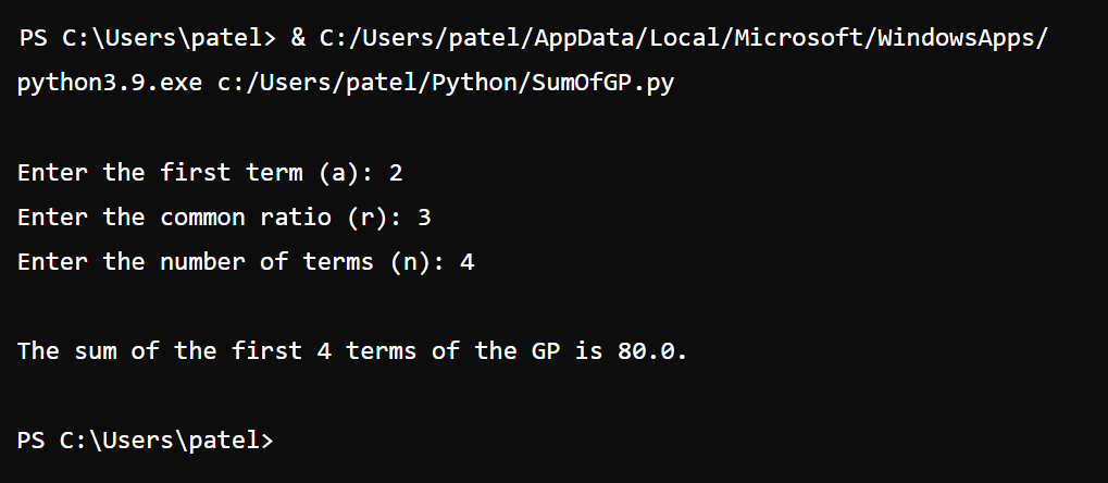 Python Program to find the Sum of Geometric Progression - Coding Connect